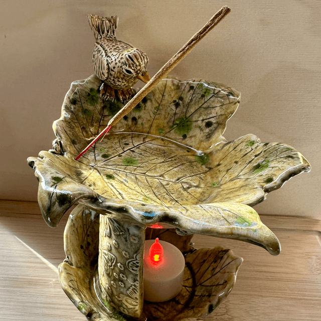 Table top Sycamore leaves tea light/incense burner