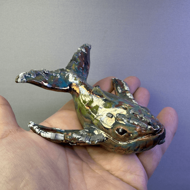 Small ceramic whale metallic
